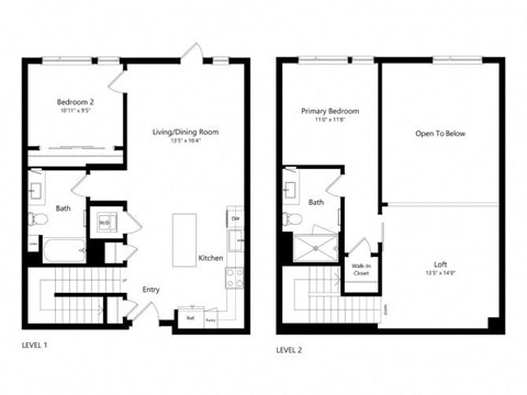 Floor plan for 2 beds, 2 baths, 1355 sqft